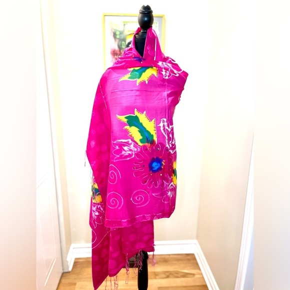 ✅🆒💕Pastel India  Stole, fringe rim, multicolored design w/minimal sequence - Picture 1 of 9